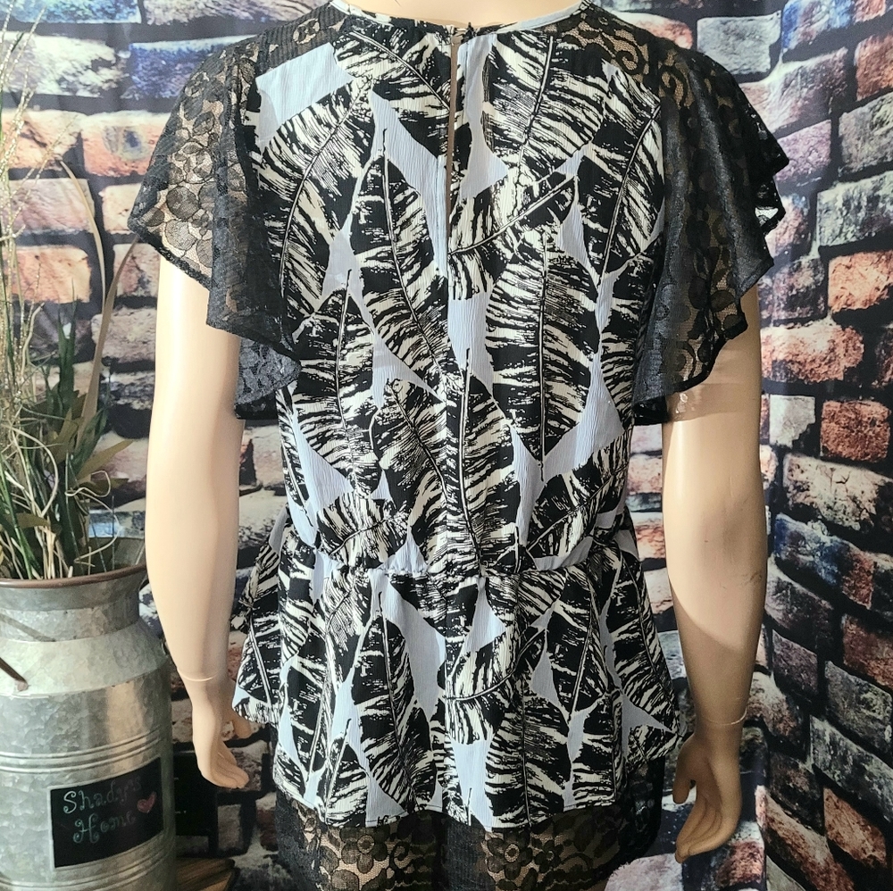 3 For $30 NWT Peplum Top with Lace Detail Cinched Waist - Picture 2 of 6